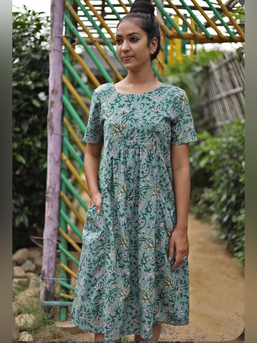 Karma East Floral Cotton Green Sage Frankie Dress